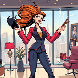 A vibrant and stylized Donghua-inspired illustration featuring a strong woman triumphantly declaring 'I'M A WOMAN CEO AND MAFIA'