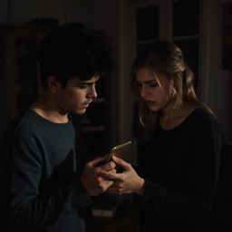 A dramatic scene between two friends captured in a tense moment, one friend is discreetly stealing from the other