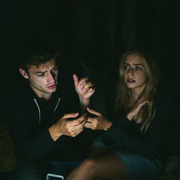 A dramatic scene between two friends captured in a tense moment, one friend is discreetly stealing from the other