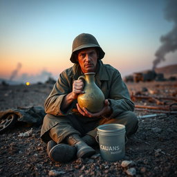 A poignant scene capturing the last moments of a soldier's life during a war
