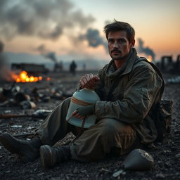 A poignant scene capturing the last moments of a soldier's life during a war