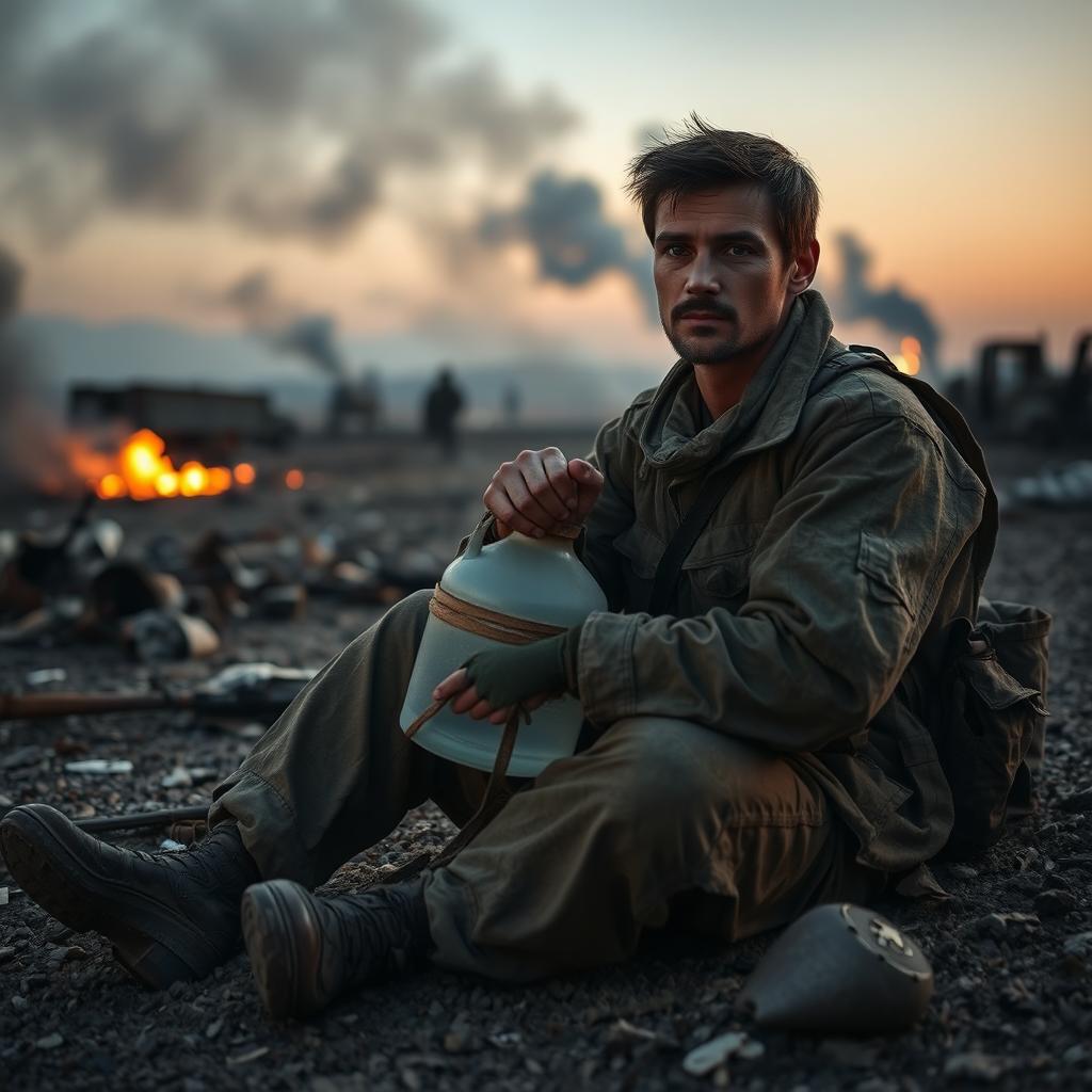 A poignant scene capturing the last moments of a soldier's life during a war