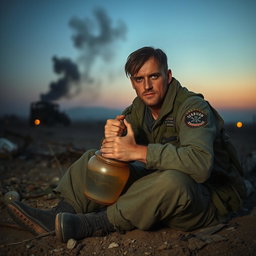 A poignant scene capturing the last moments of a soldier's life during a war