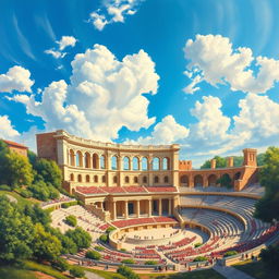 A stunning painting of a grand amphitheater, showcasing its majestic architecture and expansive seating