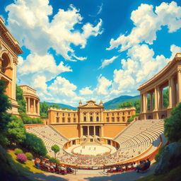 A stunning painting of a grand amphitheater, showcasing its majestic architecture and expansive seating