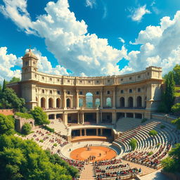 A stunning painting of a grand amphitheater, showcasing its majestic architecture and expansive seating