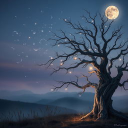 An ethereal depiction of 'Ashes of Hopes', featuring a delicate and whimsical scene set in a twilight landscape