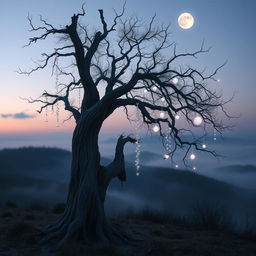 An ethereal depiction of 'Ashes of Hopes', featuring a delicate and whimsical scene set in a twilight landscape