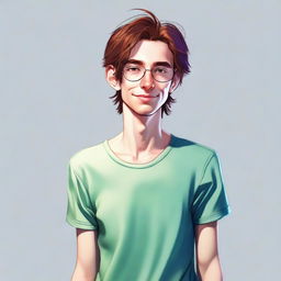 A realistic, high-quality digital art image of a lanky, dorky individual with acne and brown hair