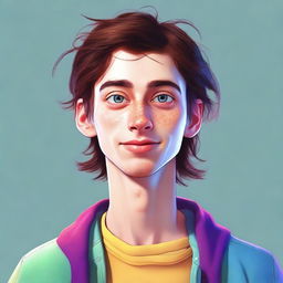 A realistic, high-quality digital art image of a lanky, dorky individual with acne and brown hair