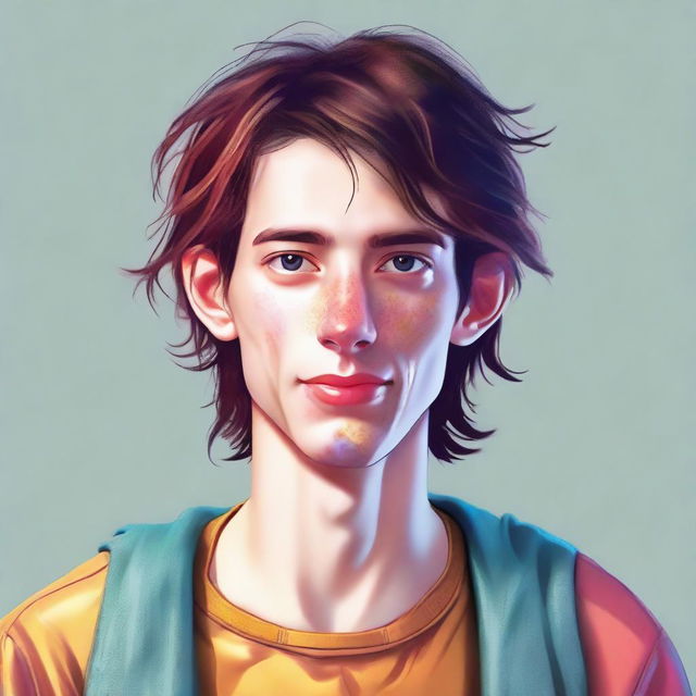 A realistic, high-quality digital art image of a lanky, dorky individual with acne and brown hair