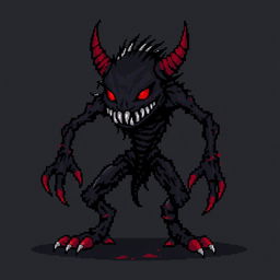A pixelated 16-bit style monster inspired by creepypasta themes, featuring a black and red color scheme