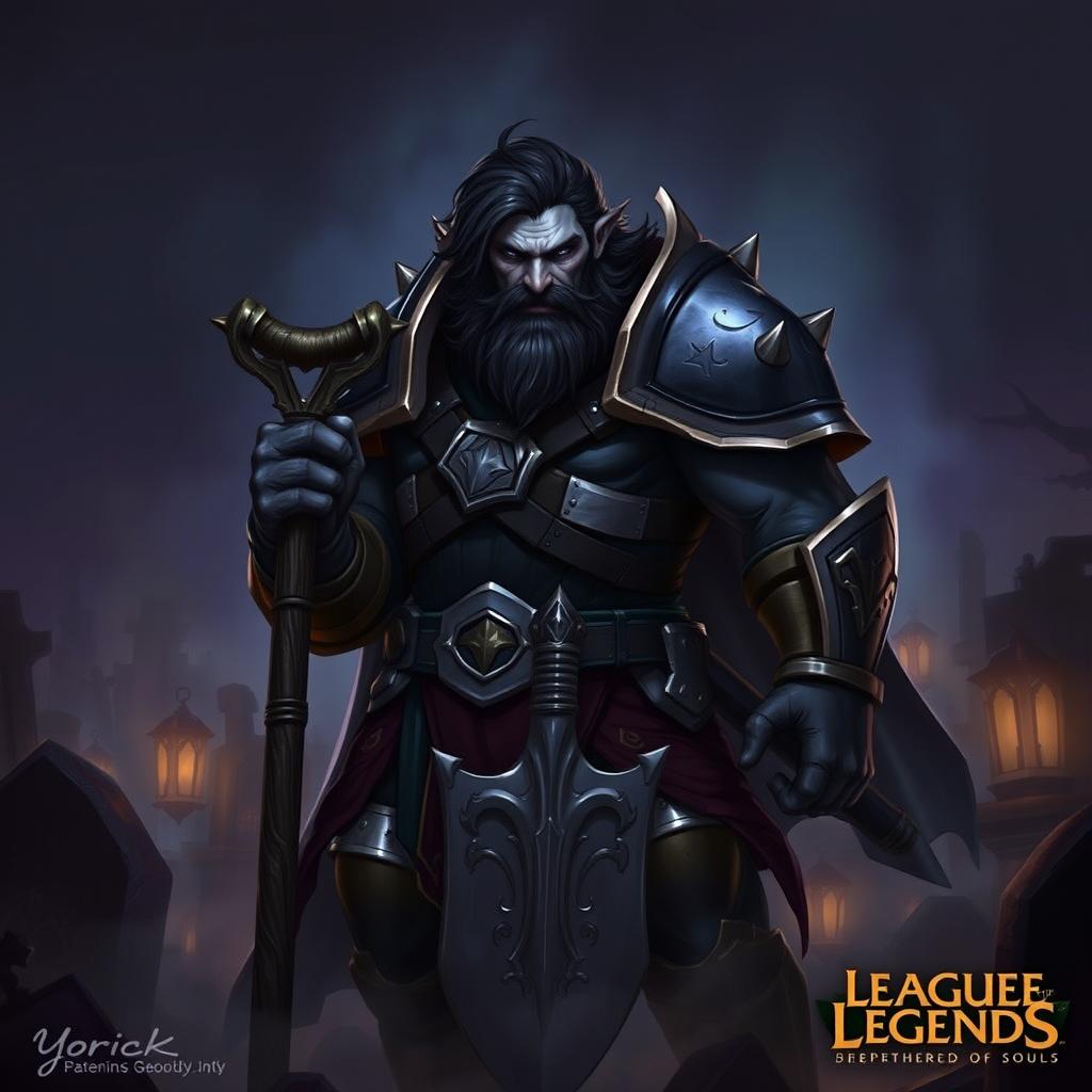 A detailed portrait of Yorick from League of Legends, showcasing his iconic armor and features