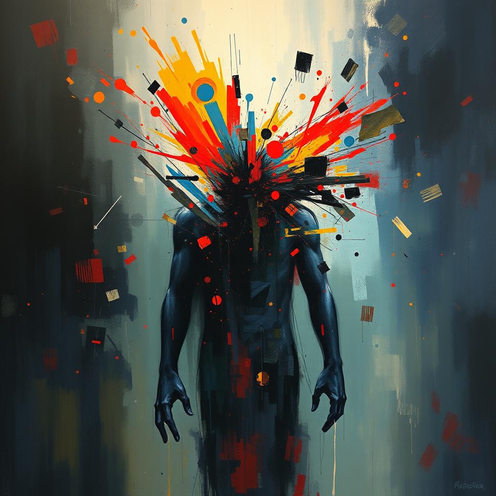 An abstract painting depicting an intruder in a surreal, dreamlike style