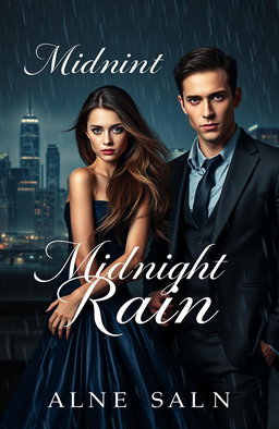 A mesmerizing cover design for a book titled 'Midnight Rain'