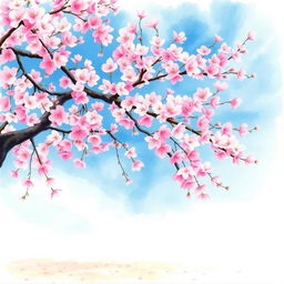 A beautiful watercolor painting of a cherry blossom tree in full bloom