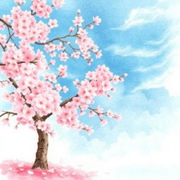 A beautiful watercolor painting of a cherry blossom tree in full bloom