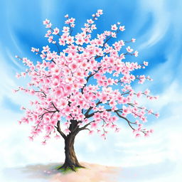 A beautiful watercolor painting of a cherry blossom tree in full bloom