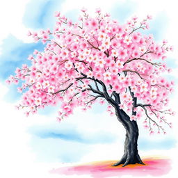 A beautiful watercolor painting of a cherry blossom tree in full bloom