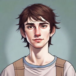 A realistic, high-quality digital art image of a lanky, dorky individual with prominent crater-like acne scars and brown hair