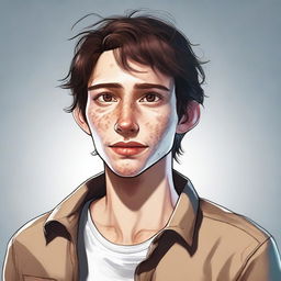 A realistic, high-quality digital art image of a lanky, dorky individual with prominent crater-like acne scars and brown hair