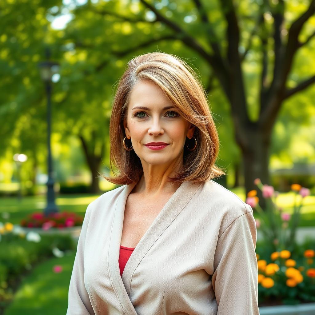 A sexy Russian woman aged 45-50 with a chic and modern hairstyle