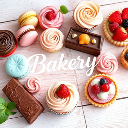A beautifully arranged display of various delectable desserts including colorful macarons, elegant cupcakes with swirls of frosting, rich chocolate éclairs, and vibrant fruit tarts