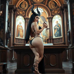 A pious Orthodox nun with a super curvy bubble butt, standing at 5'10" and weighing 145 lbs, showcasing a volleyball physique