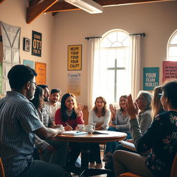A vibrant and engaging scene depicting a Catechesis for Youth and Adults
