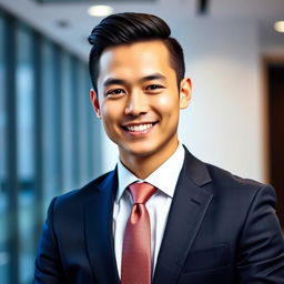 A professional portrait of a confident individual wearing sophisticated business attire