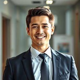 A professional portrait of a confident individual wearing sophisticated business attire