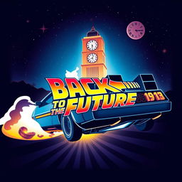 A retro-inspired film poster for 'Back to the Future', featuring vibrant colors and a dynamic design