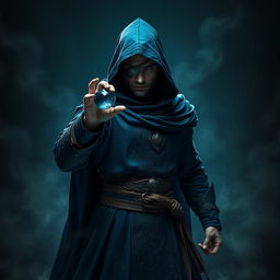 An elegant 25-year old male sorcerer, poised in a dynamic combat stance, standing in a dark and ominous environment filled with swirling shadows