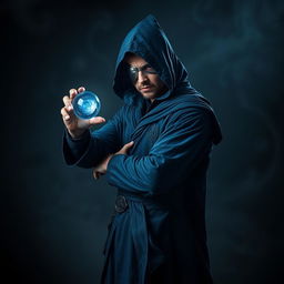 An elegant 25-year old male sorcerer, poised in a dynamic combat stance, standing in a dark and ominous environment filled with swirling shadows