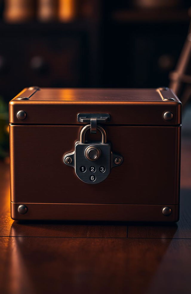 A small brown metal box, intricately designed with a sophisticated yet discreet triple coded password lock