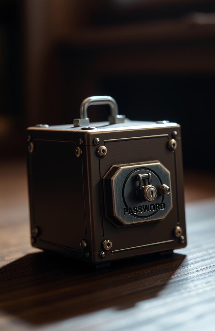 A small brown metal box, intricately designed with a sophisticated yet discreet triple coded password lock