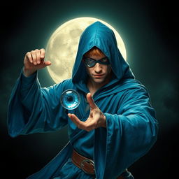 An elegant 25-year-old male sorcerer in a combat stance, poised and ready for action within a dark, ominous environment