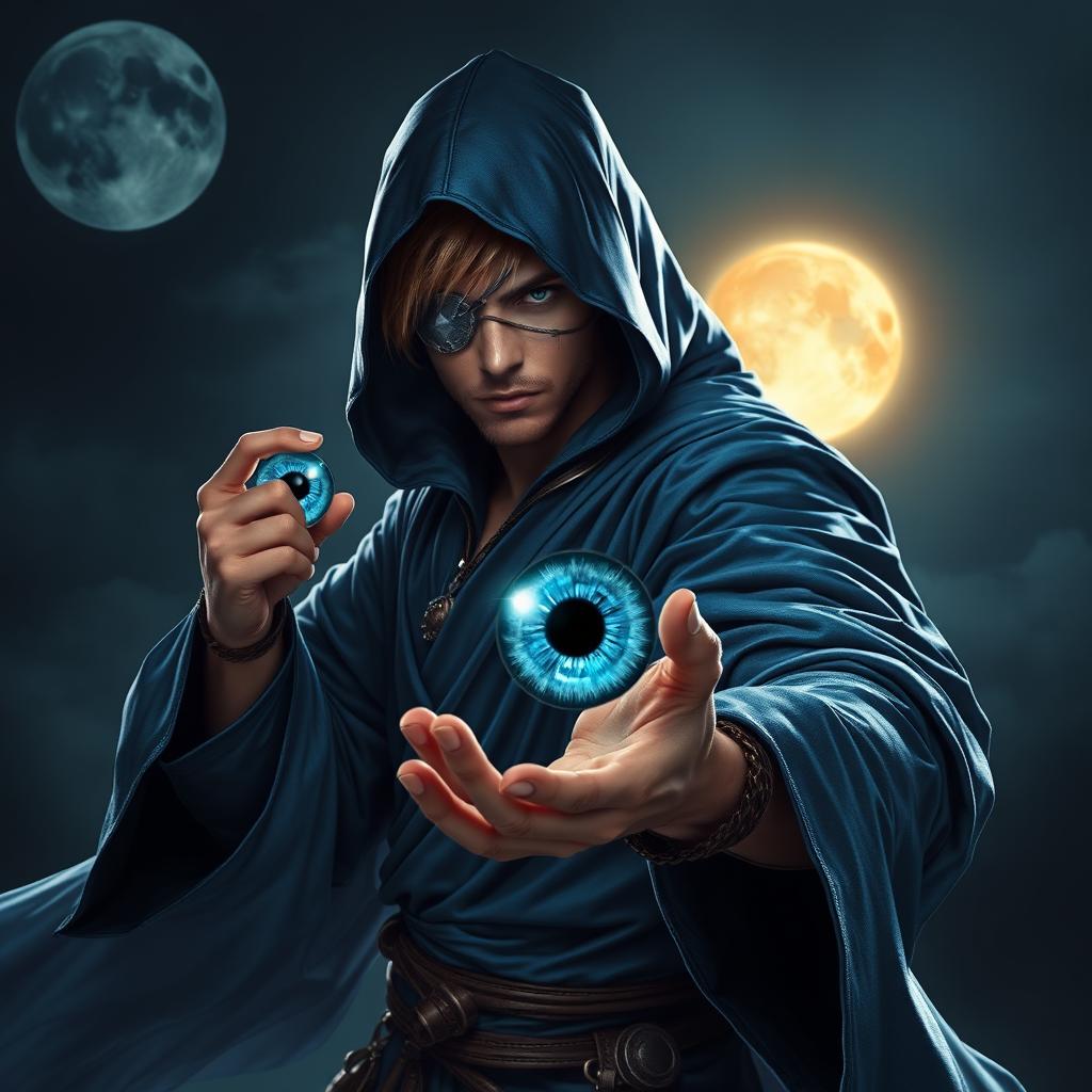 An elegant 25-year-old male sorcerer in a combat stance, poised and ready for action within a dark, ominous environment