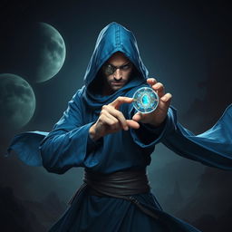 An elegant 25-year old male sorcerer poised in a fierce combat stance within a dark, ominous environment