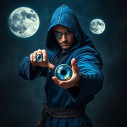 An elegant 25-year-old male sorcerer poised in a combat stance within a dark, ominous environment