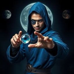 An elegant 25-year-old male sorcerer poised in a combat stance within a dark, ominous environment