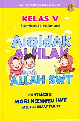 A book cover design for 'KELAS V Aqidah Akhlak MARI MENGINGAT ALLAH SWT MELALUI KALIMAT TARJI'