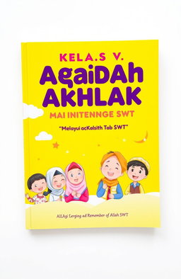 A book cover design for 'KELAS V Aqidah Akhlak MARI MENGINGAT ALLAH SWT MELALUI KALIMAT TARJI'