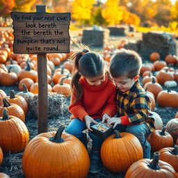 A lively pumpkin patch bustling with activity, showcasing a variety of pumpkins in different shapes and colors, illuminated by warm autumn sunlight