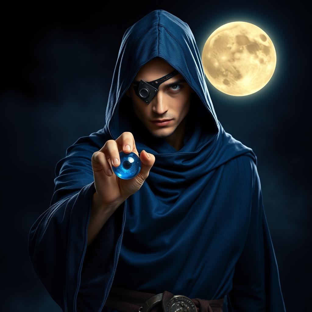 An elegant 25-year old male sorcerer poised in a combat stance within a dark, ominous environment