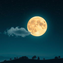 A stunning night sky with a large, luminous full moon, surrounded by twinkling stars