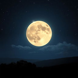 A stunning night sky with a large, luminous full moon, surrounded by twinkling stars