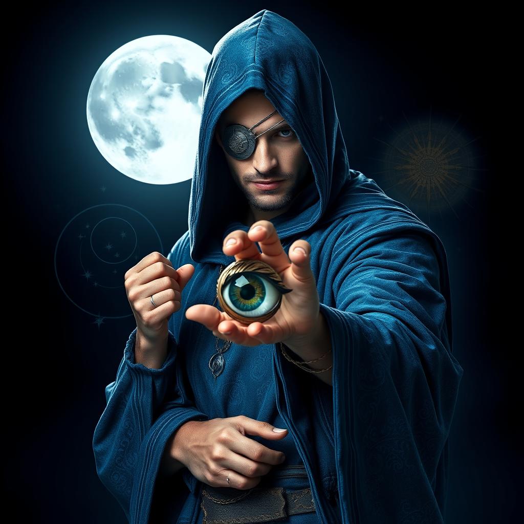 An elegant and wise 25-year-old male sorcerer poised in a combat stance within a dark, ominous environment