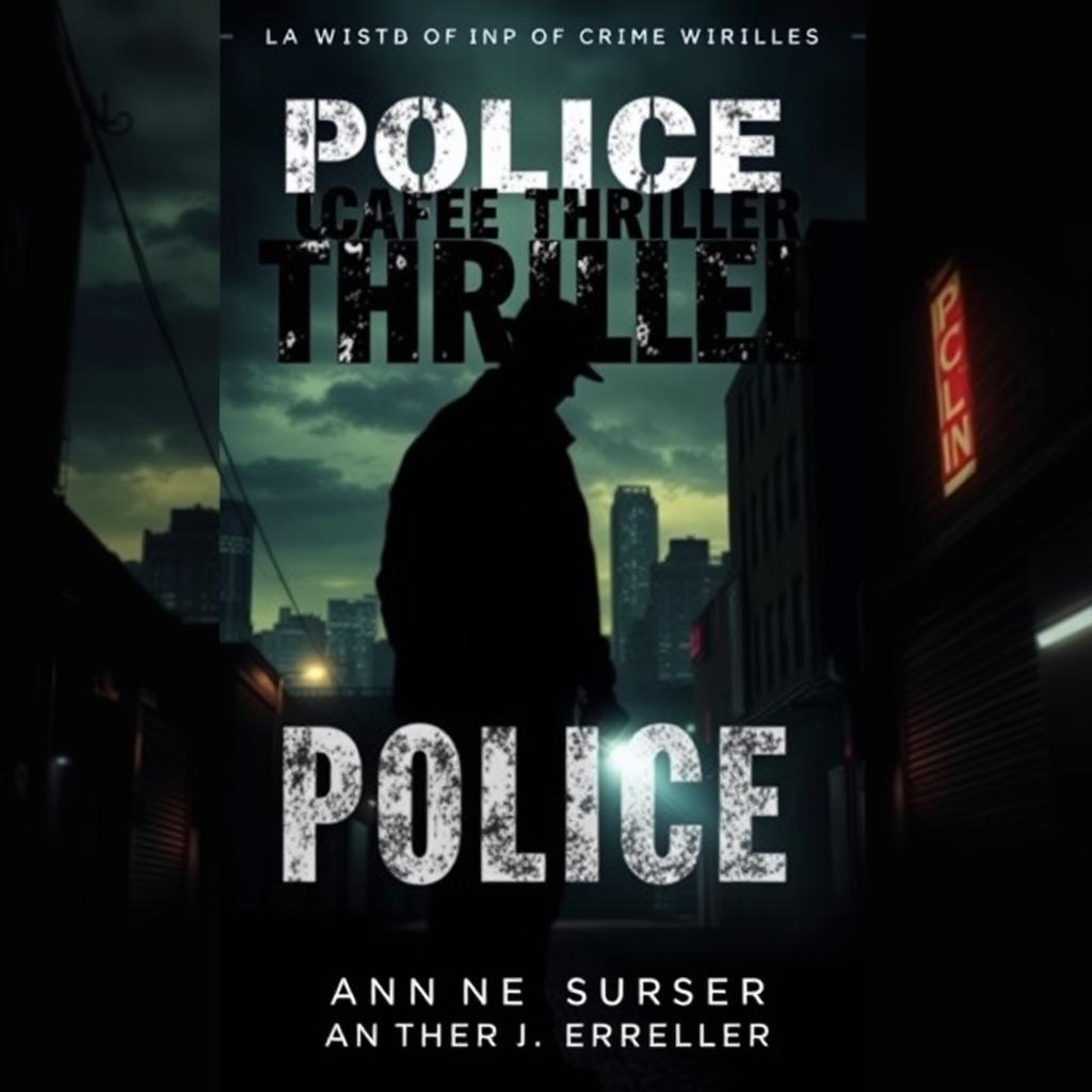 A captivating cover design for a police thriller novel, featuring a dark and moody urban landscape at night