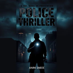 A captivating cover design for a police thriller novel, featuring a dark and moody urban landscape at night